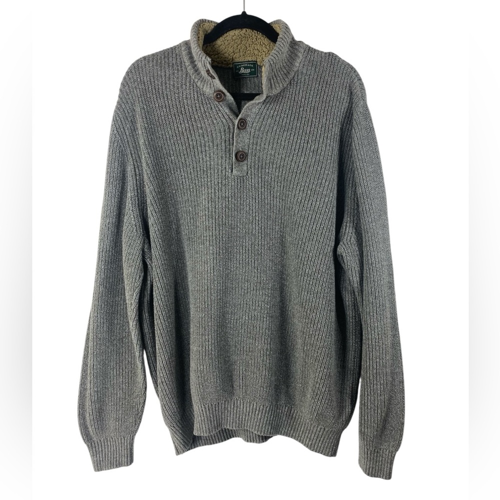 G.H. Bass & Co. Men’s XXL Henley Gray Sherpa Lined Button Collar Cozy Sweater